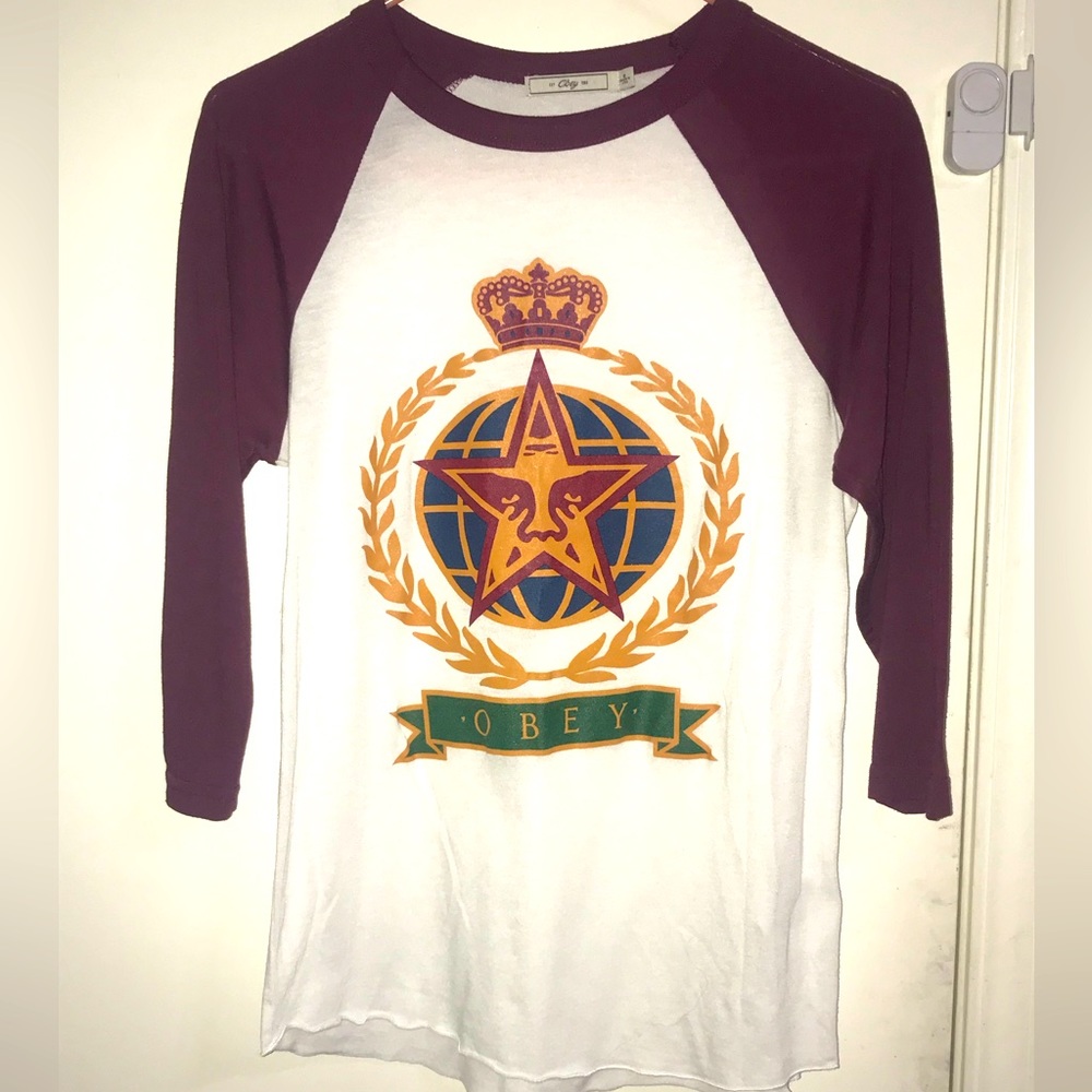 Obey half sleeve baseball tee